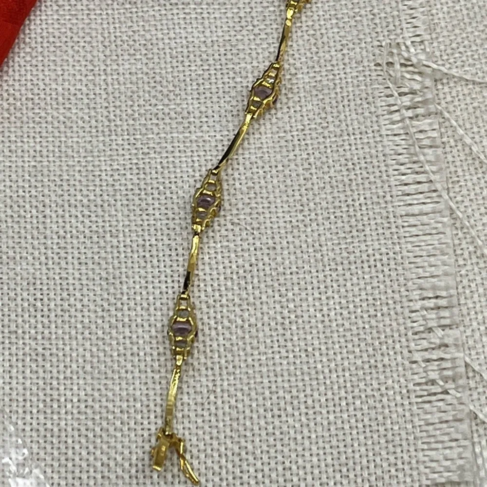 Vintage Gold-Over-Sterling Purple Gemstone Bracelet - 7” Stamped OBJ 925